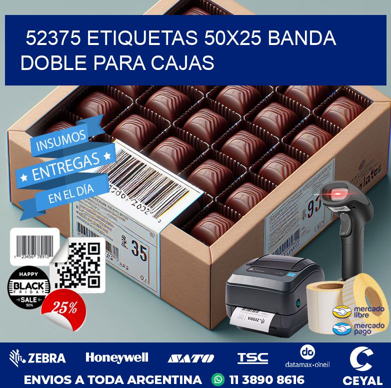 52375 ETIQUETAS 50X25 BANDA DOBLE PARA CAJAS