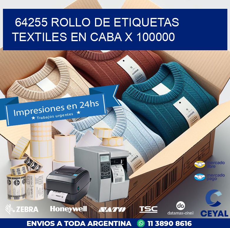 64255 ROLLO DE ETIQUETAS TEXTILES EN CABA X 100000