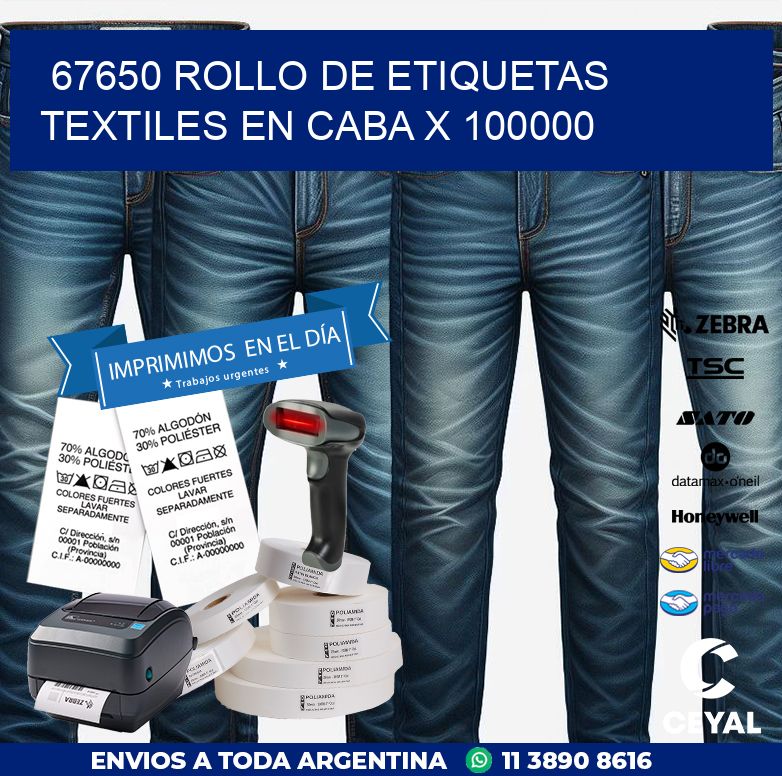 67650 ROLLO DE ETIQUETAS TEXTILES EN CABA X 100000