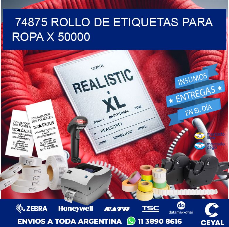 74875 ROLLO DE ETIQUETAS PARA ROPA X 50000