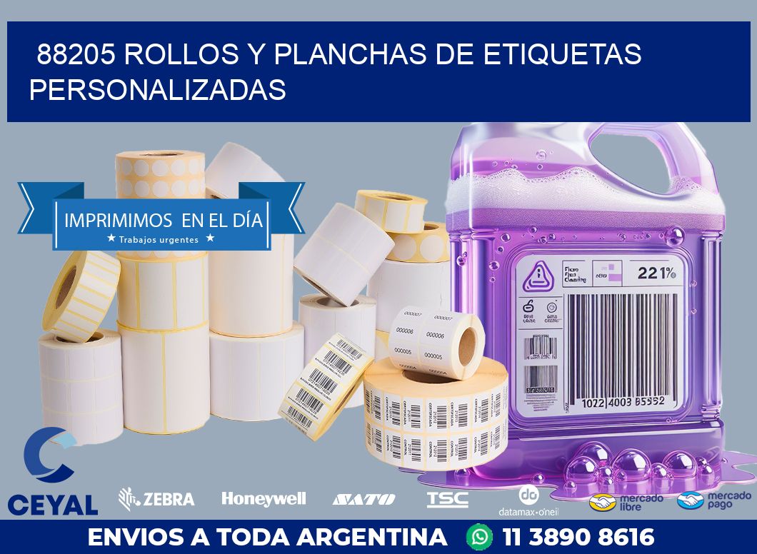 88205 ROLLOS Y PLANCHAS DE ETIQUETAS PERSONALIZADAS