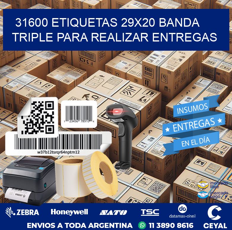 31600 ETIQUETAS 29X20 BANDA TRIPLE PARA REALIZAR ENTREGAS
