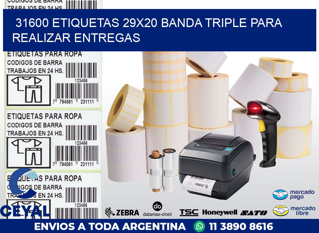 31600 ETIQUETAS 29X20 BANDA TRIPLE PARA REALIZAR ENTREGAS