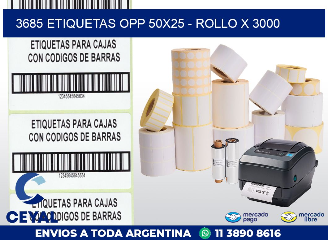 3685 ETIQUETAS OPP 50X25 - ROLLO X 3000