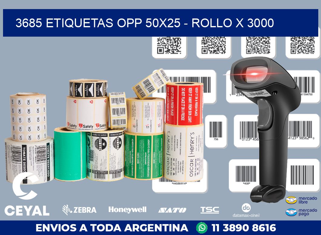 3685 ETIQUETAS OPP 50X25 – ROLLO X 3000