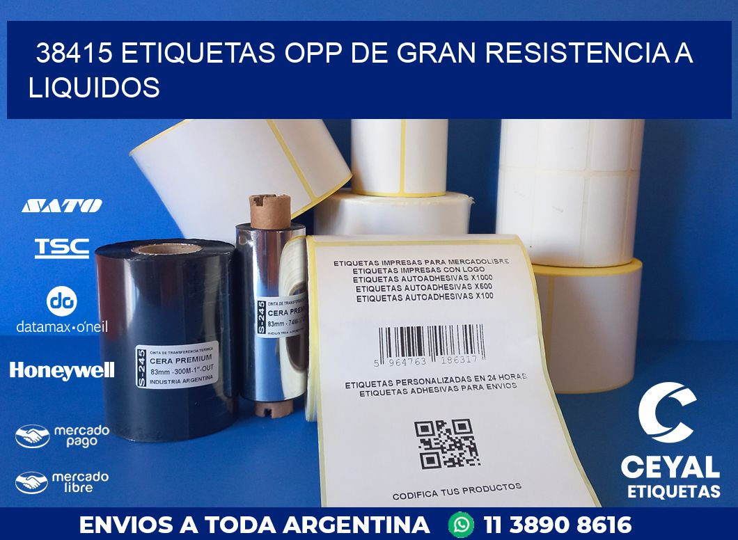 38415 ETIQUETAS OPP DE GRAN RESISTENCIA A LIQUIDOS