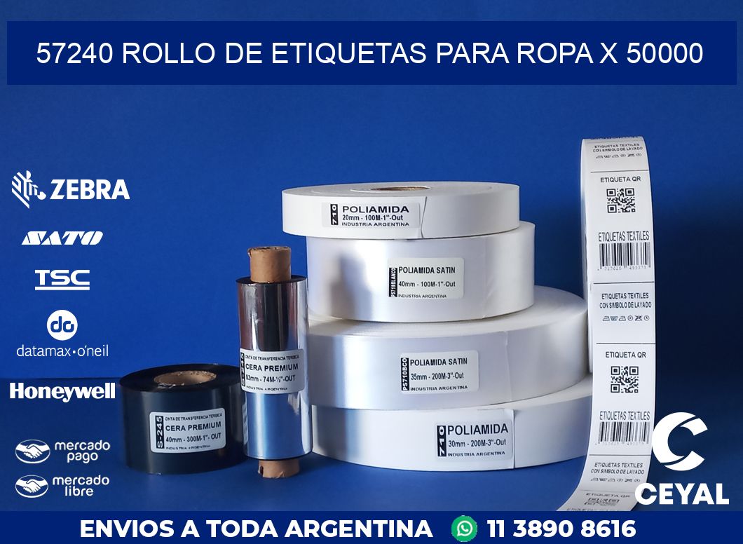 57240 ROLLO DE ETIQUETAS PARA ROPA X 50000