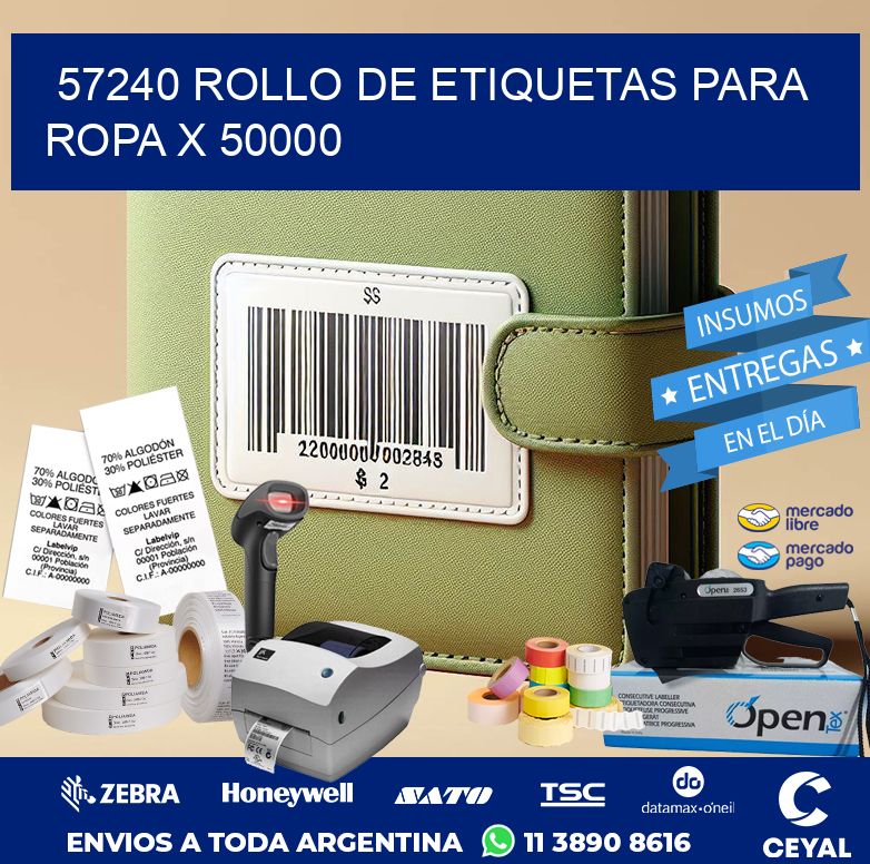 57240 ROLLO DE ETIQUETAS PARA ROPA X 50000