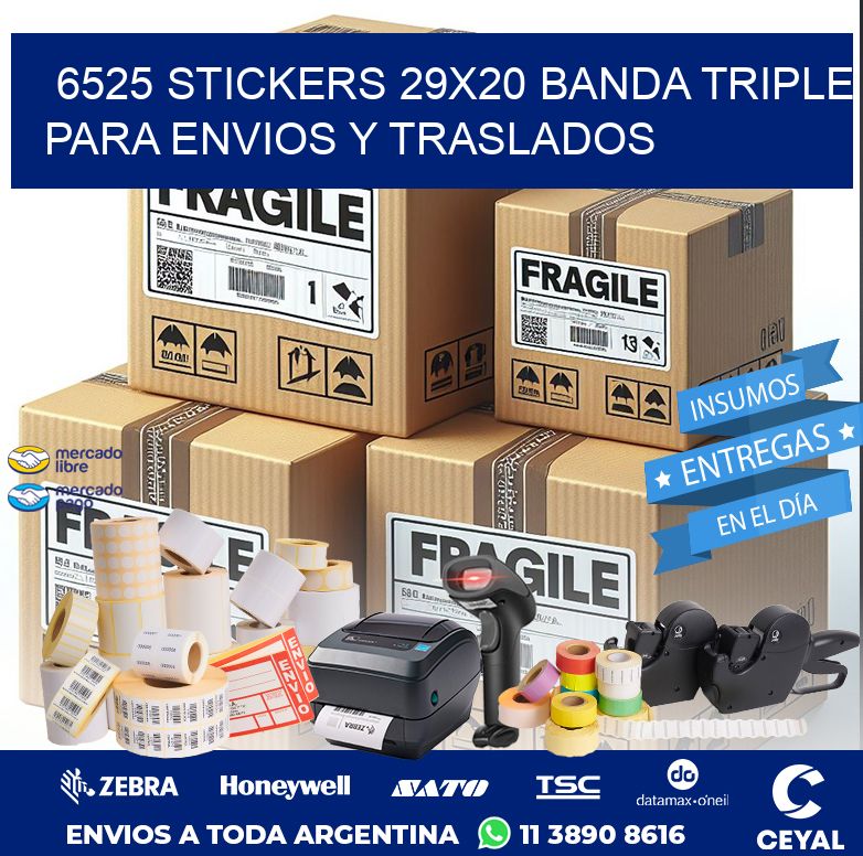 6525 STICKERS 29X20 BANDA TRIPLE PARA ENVIOS Y TRASLADOS