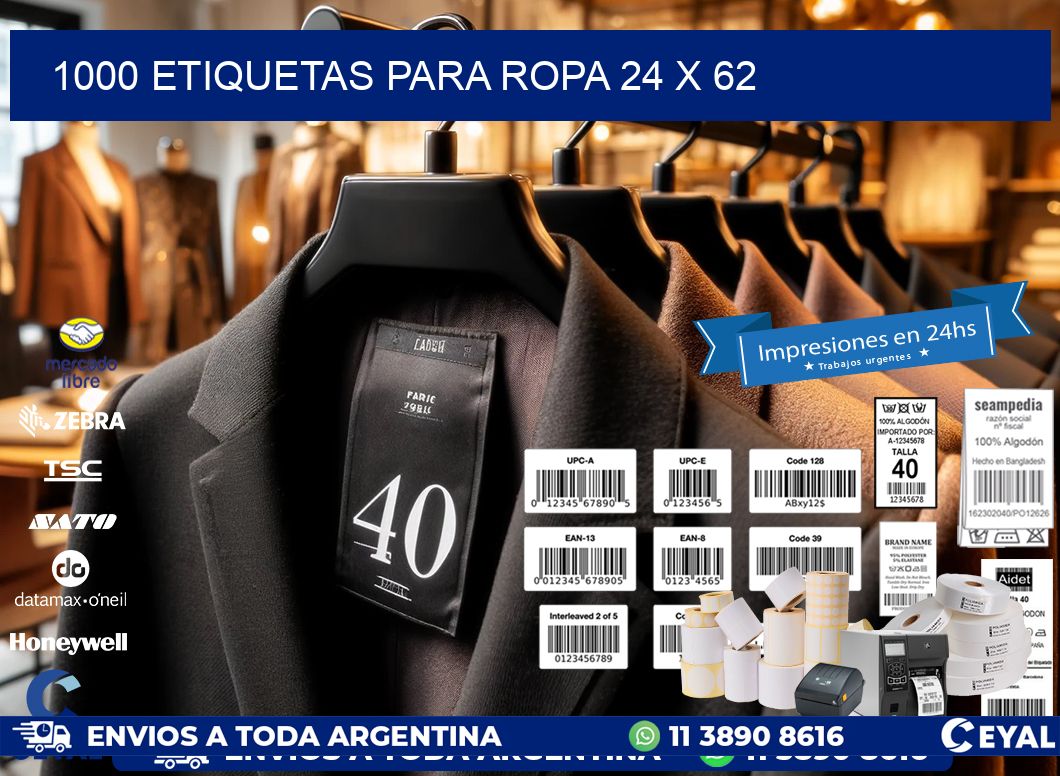 1000 ETIQUETAS PARA ROPA 24 x 62