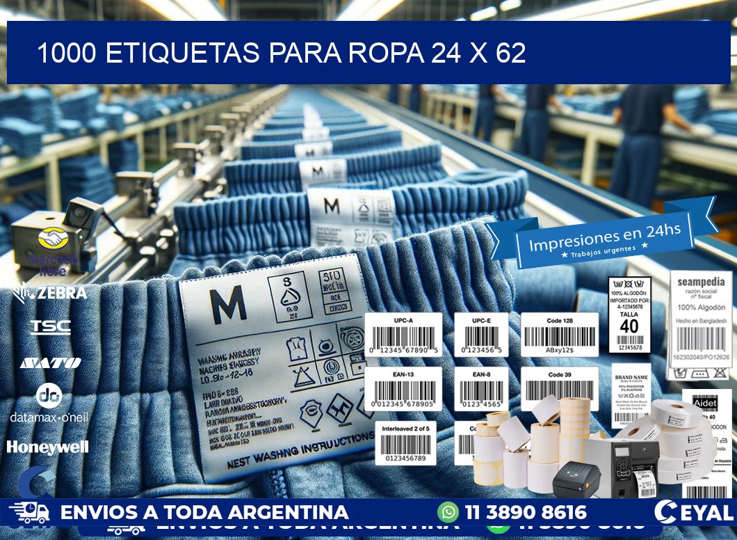 1000 ETIQUETAS PARA ROPA 24 x 62