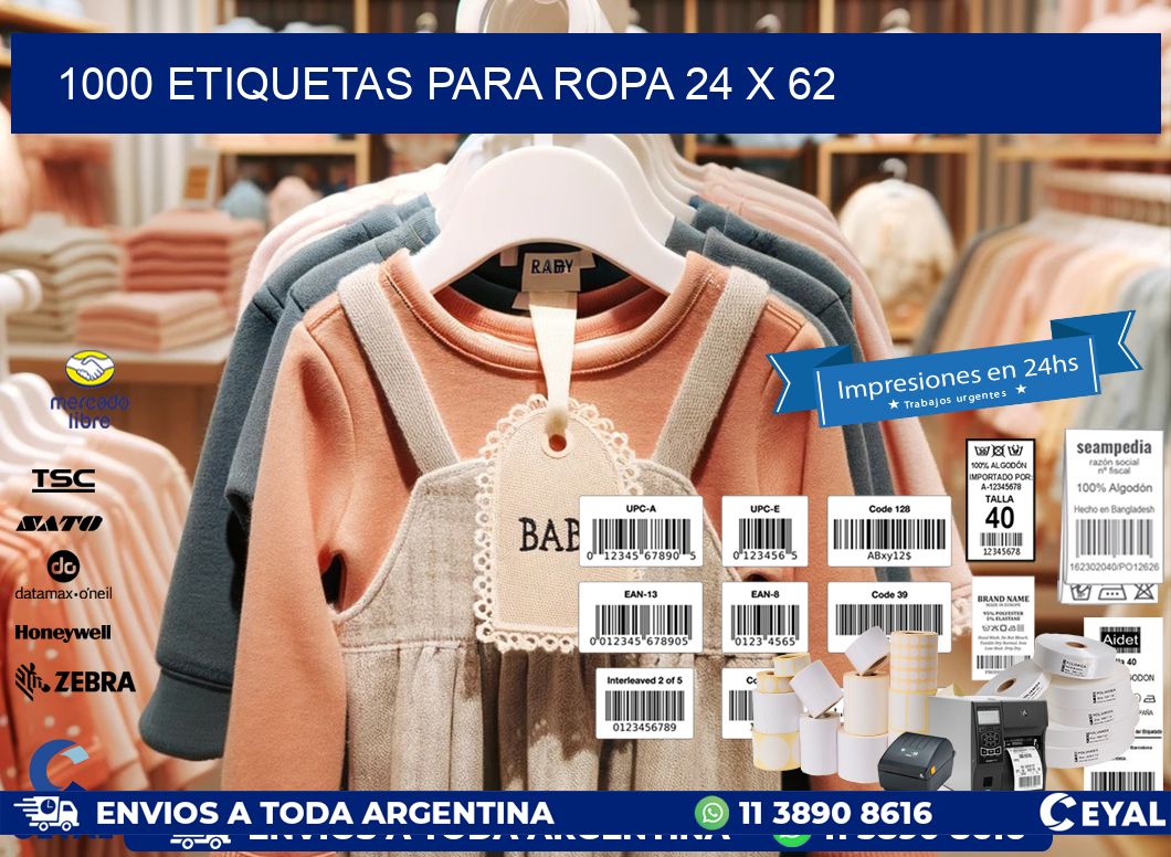 1000 ETIQUETAS PARA ROPA 24 x 62