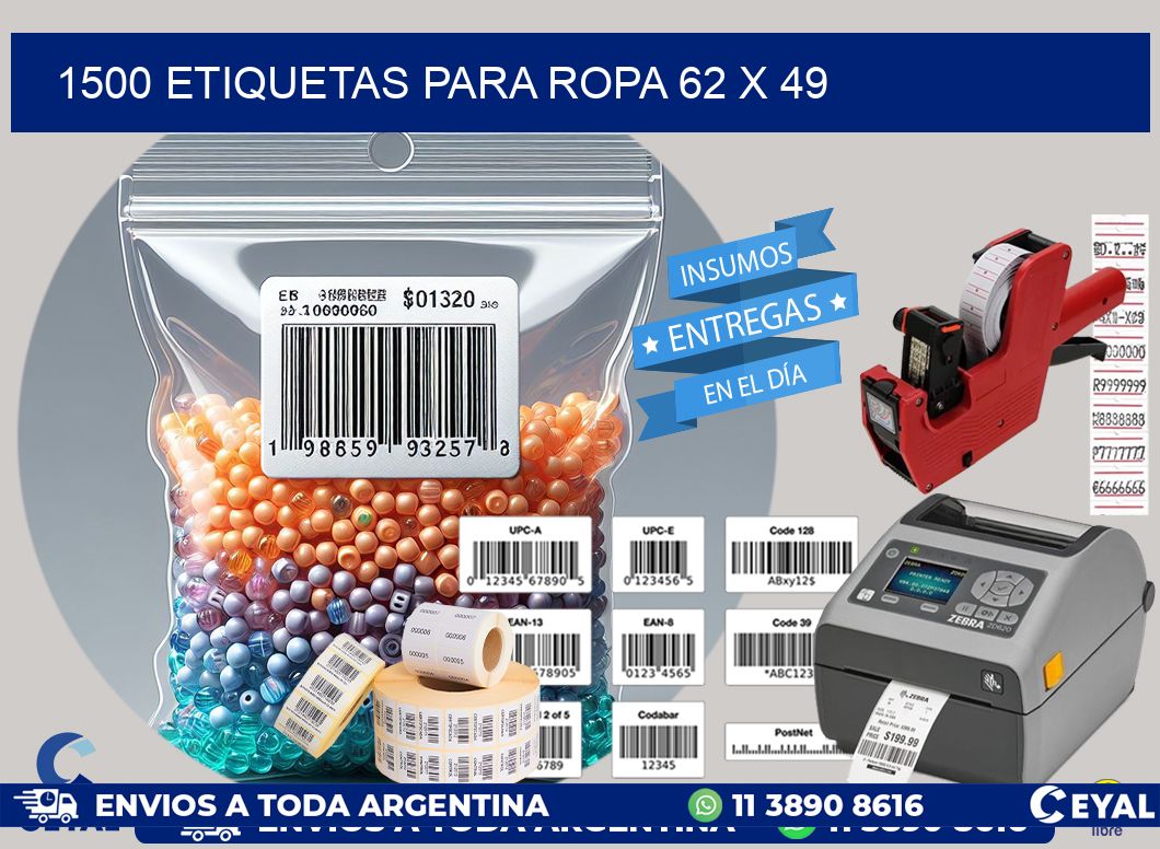 1500 ETIQUETAS PARA ROPA 62 x 49