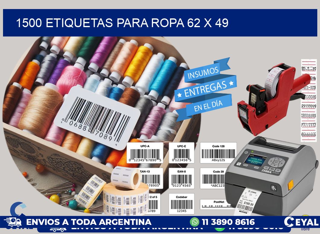 1500 ETIQUETAS PARA ROPA 62 x 49