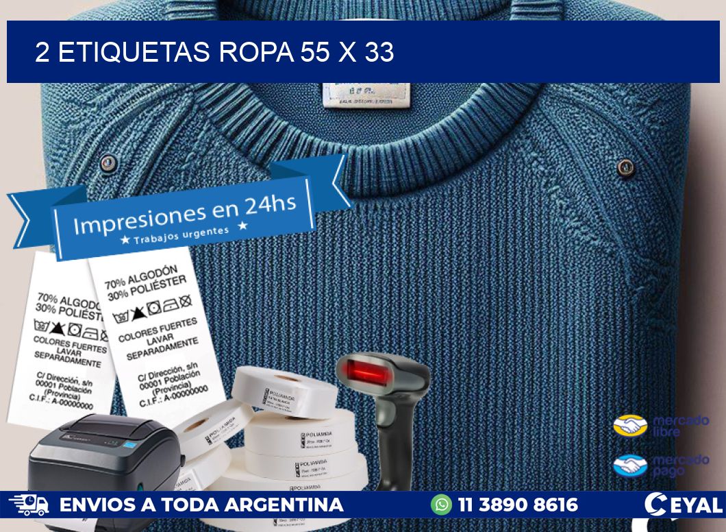 2 ETIQUETAS ROPA 55 x 33