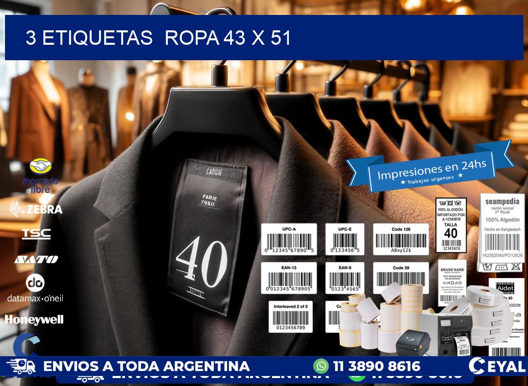 3 ETIQUETAS  ROPA 43 x 51