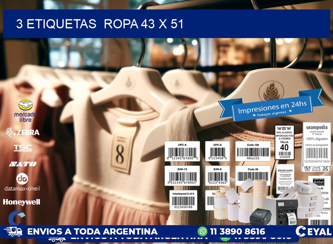 3 ETIQUETAS  ROPA 43 x 51