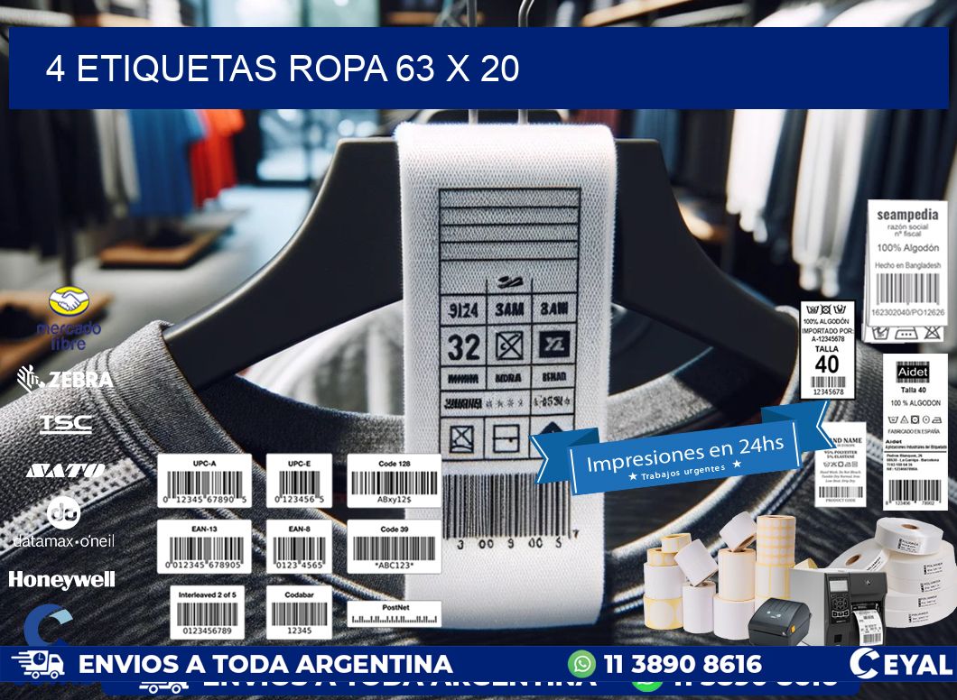 4 ETIQUETAS ROPA 63 x 20