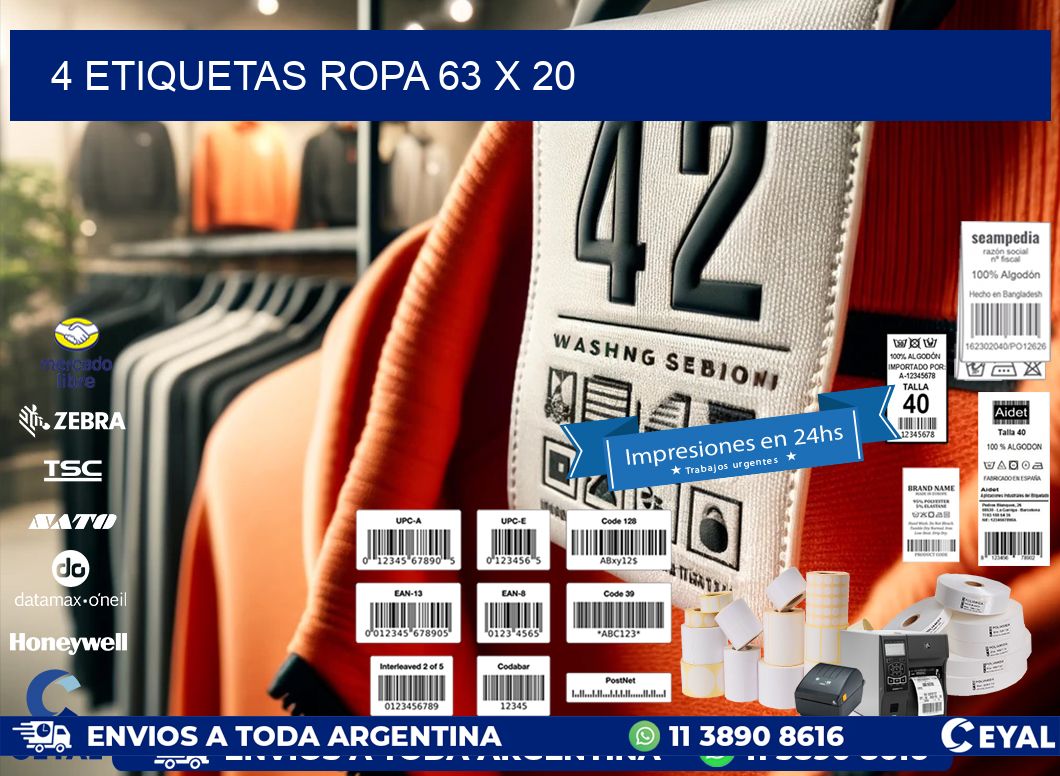 4 ETIQUETAS ROPA 63 x 20