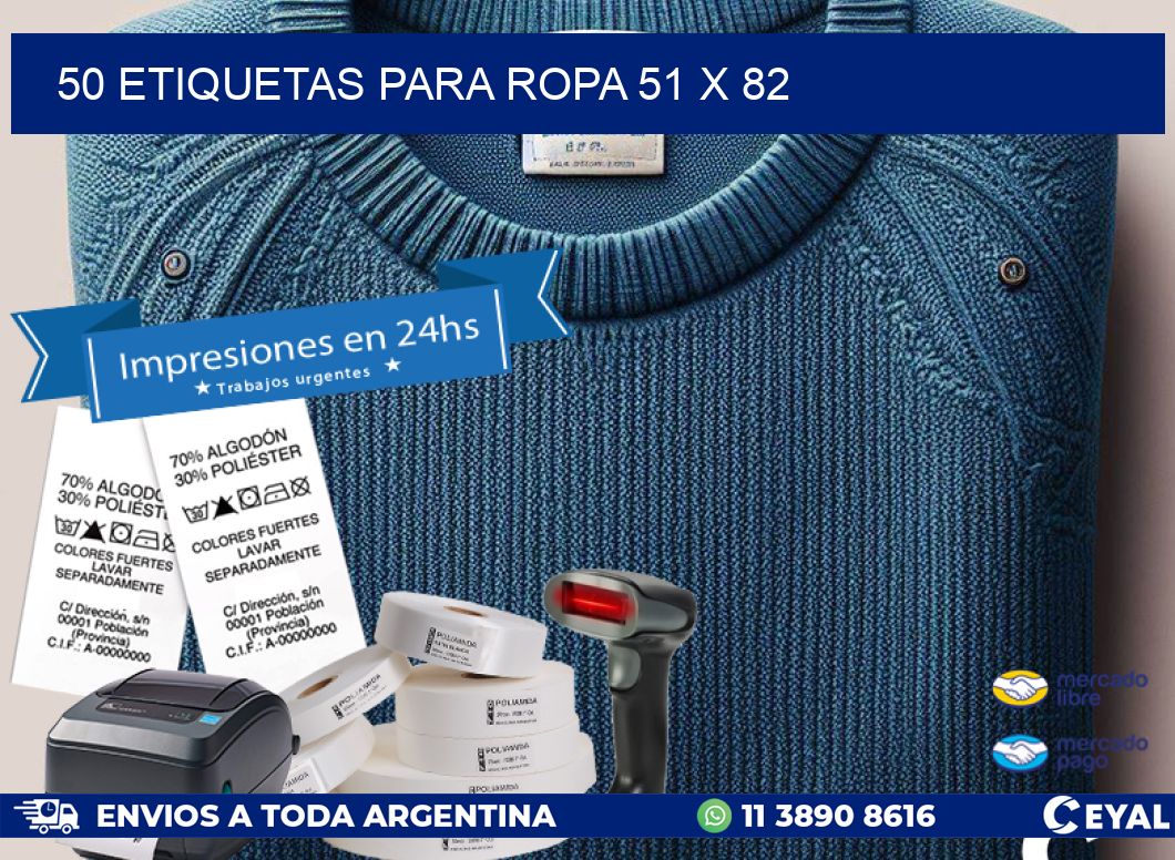 50 ETIQUETAS PARA ROPA 51 x 82