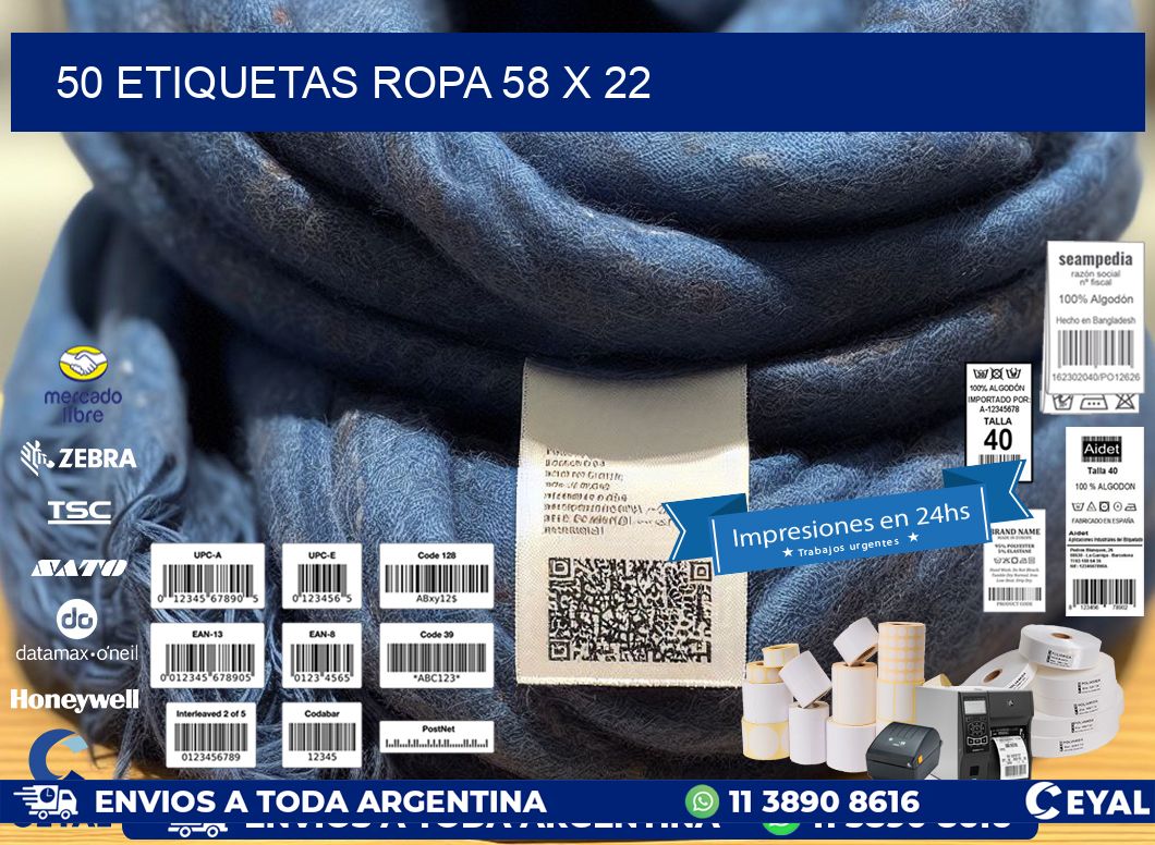 50 ETIQUETAS ROPA 58 x 22