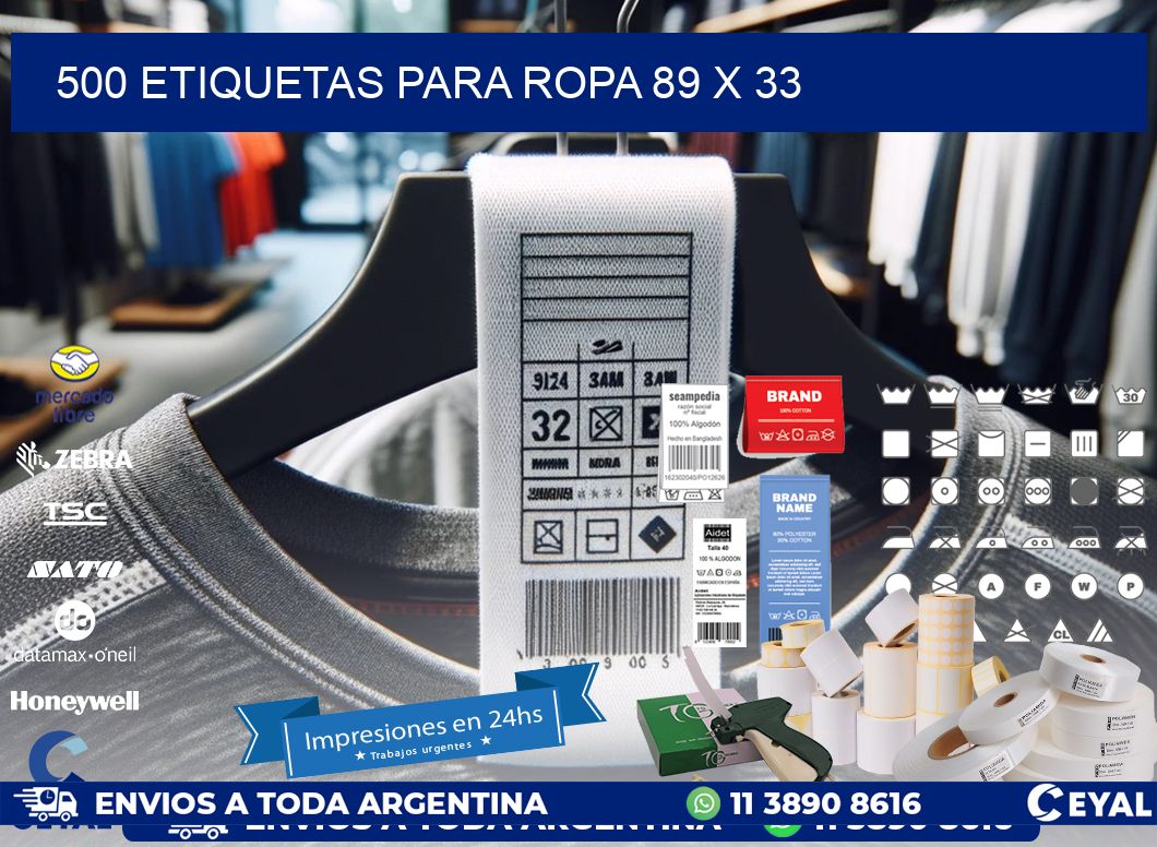 500 ETIQUETAS PARA ROPA 89 x 33