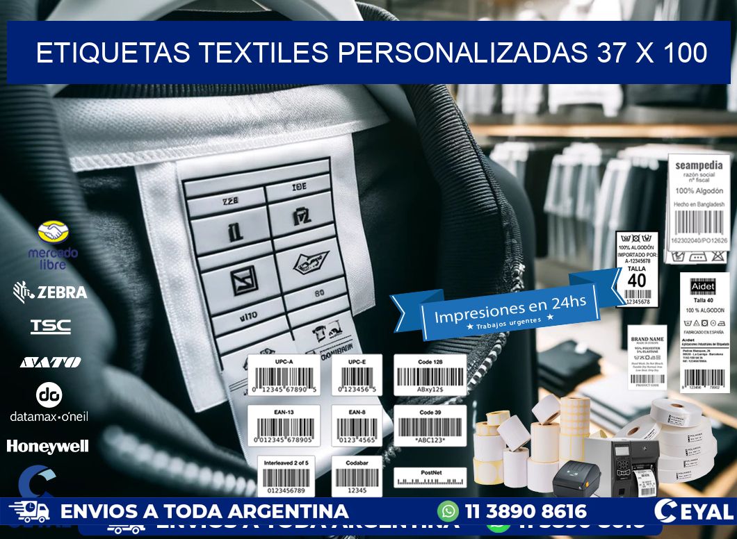 ETIQUETAS TEXTILES PERSONALIZADAS 37 x 100