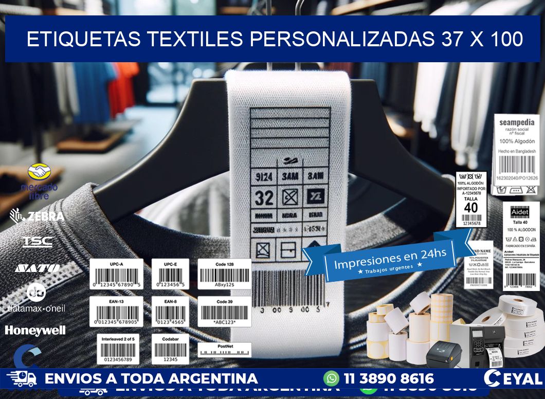 ETIQUETAS TEXTILES PERSONALIZADAS 37 x 100