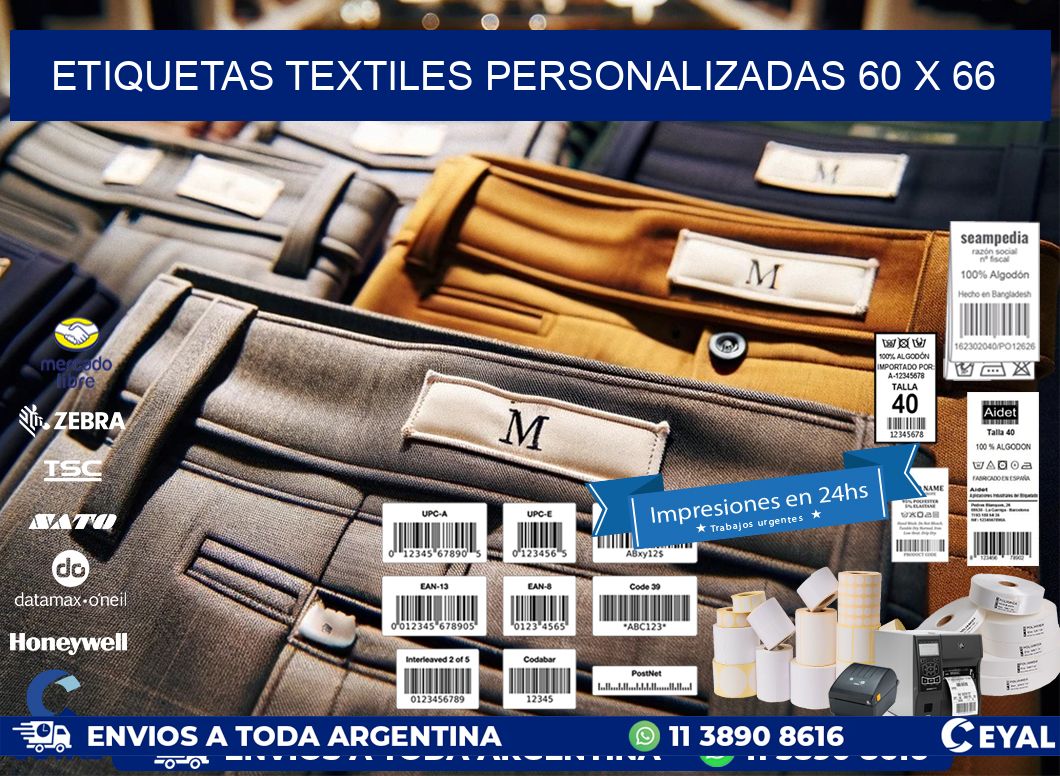 ETIQUETAS TEXTILES PERSONALIZADAS 60 x 66