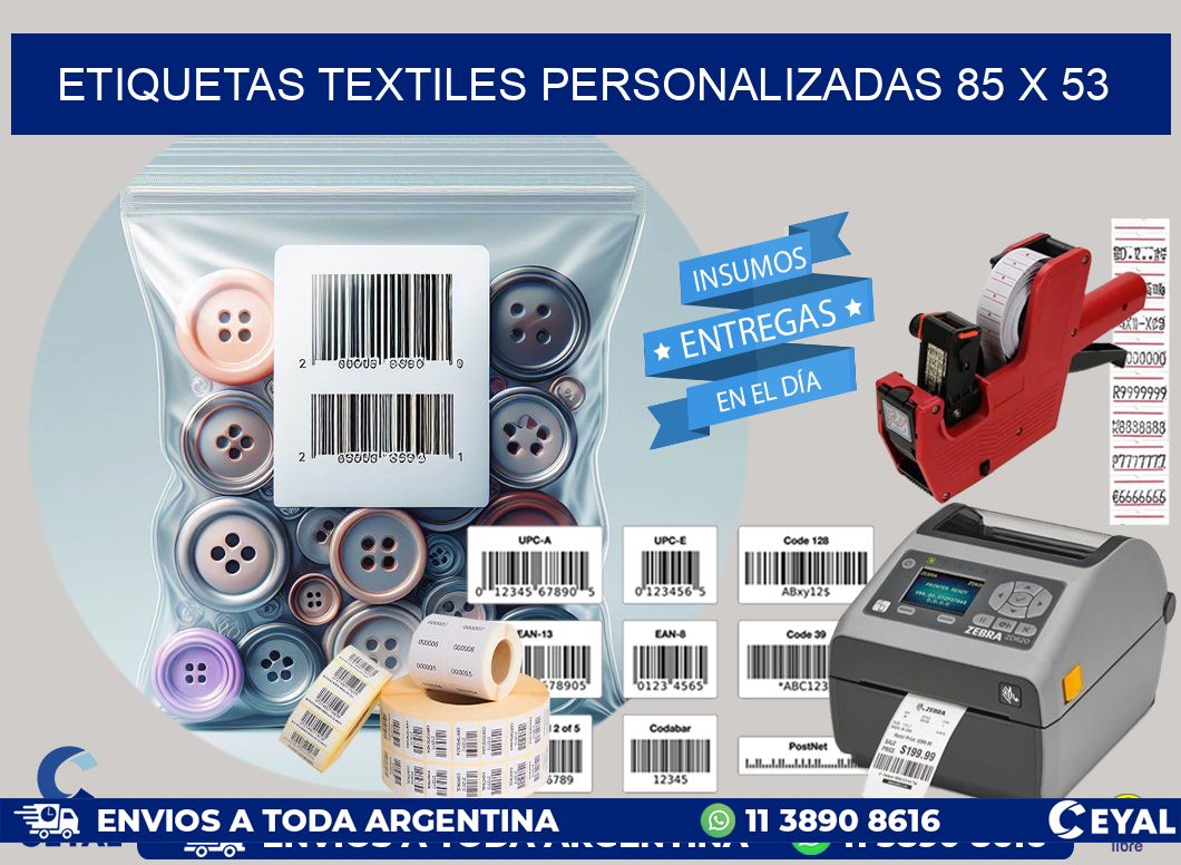ETIQUETAS TEXTILES PERSONALIZADAS 85 x 53