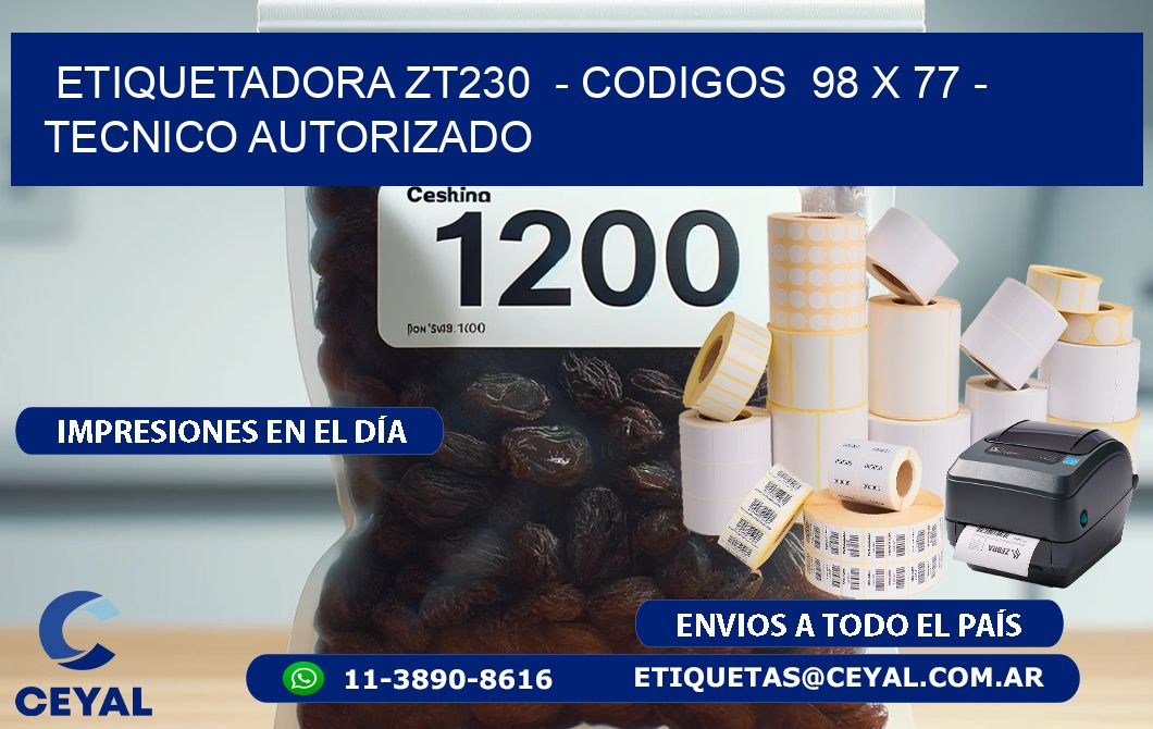ETIQUETADORA ZT230  – CODIGOS  98 x 77 – TECNICO AUTORIZADO