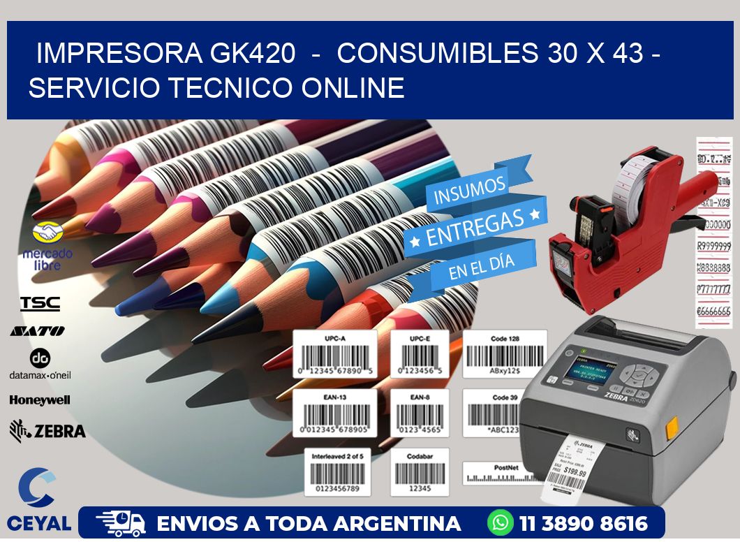 IMPRESORA GK420  –  CONSUMIBLES 30 x 43 – SERVICIO TECNICO ONLINE