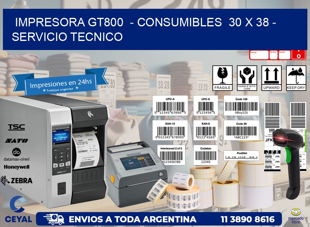 IMPRESORA GT800  - CONSUMIBLES  30 x 38 - SERVICIO TECNICO