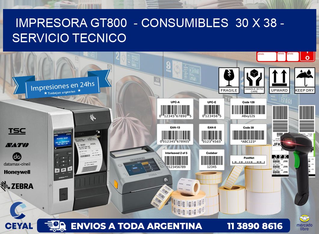 IMPRESORA GT800  - CONSUMIBLES  30 x 38 - SERVICIO TECNICO