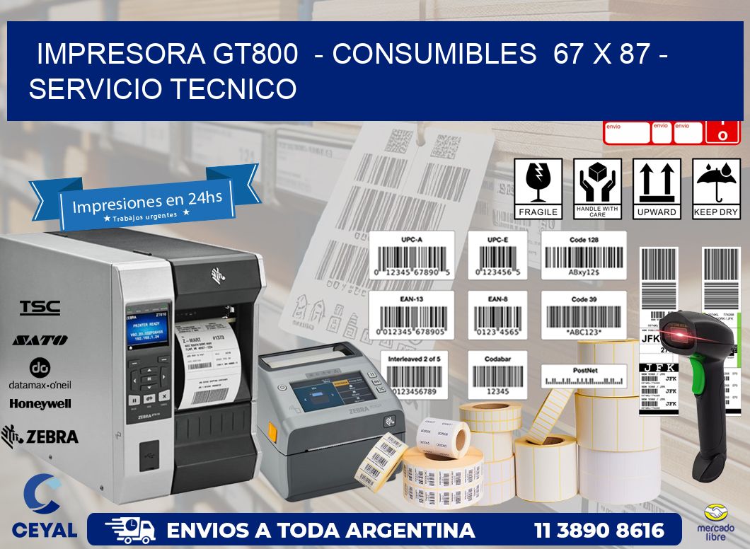 IMPRESORA GT800  - CONSUMIBLES  67 x 87 - SERVICIO TECNICO