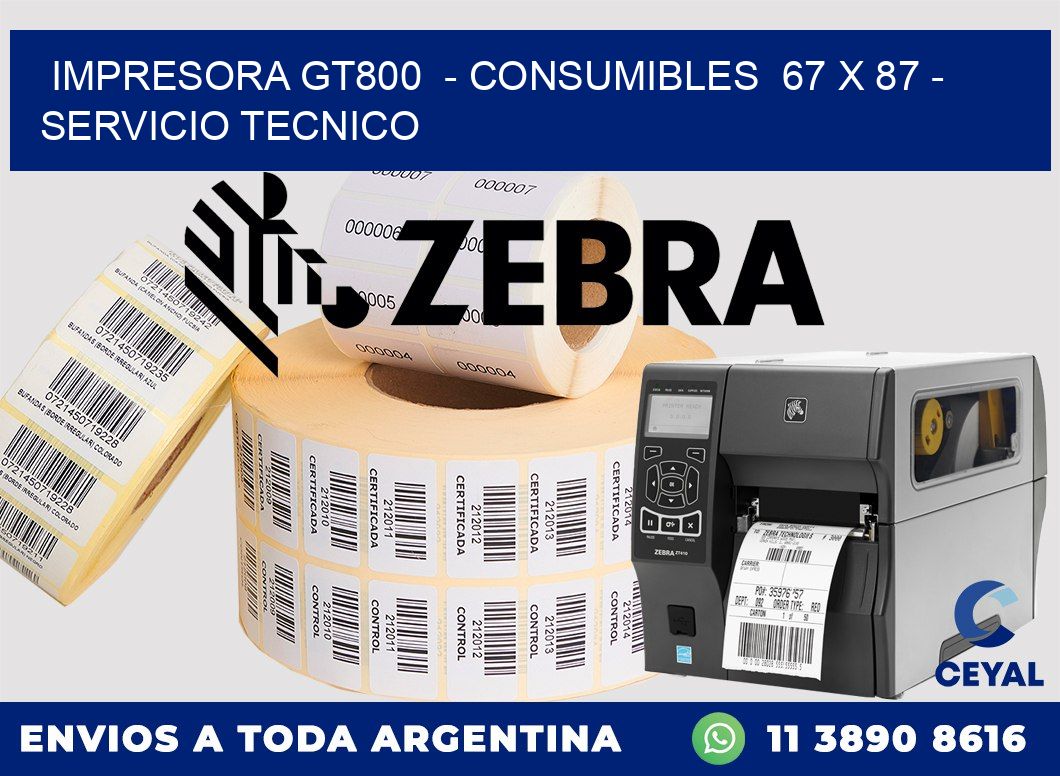 IMPRESORA GT800  - CONSUMIBLES  67 x 87 - SERVICIO TECNICO