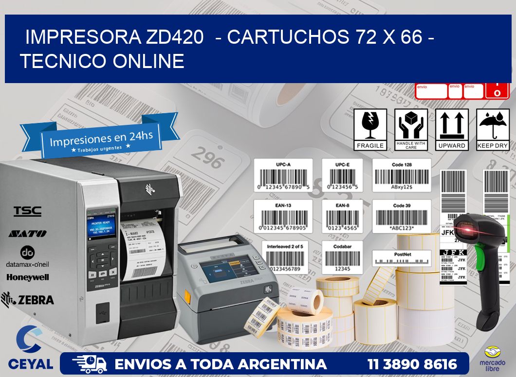 IMPRESORA ZD420  – CARTUCHOS 72 x 66 – TECNICO ONLINE