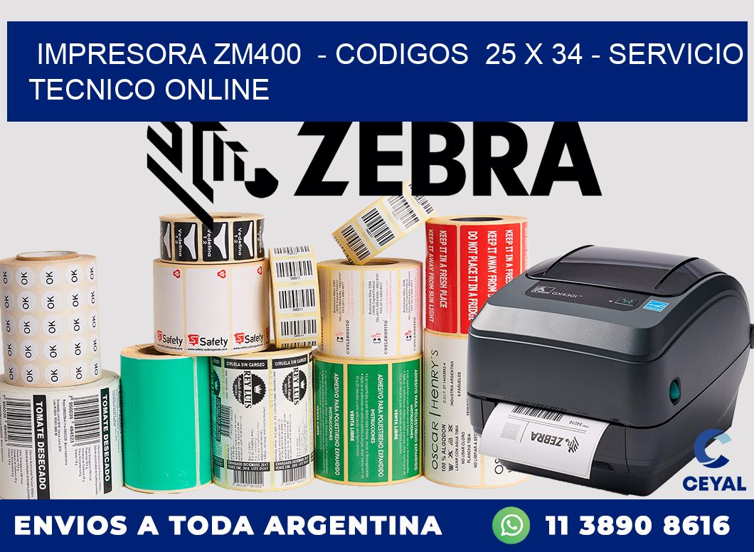 IMPRESORA ZM400  - CODIGOS  25 x 34 - SERVICIO TECNICO ONLINE