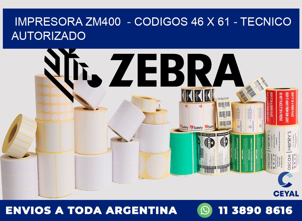 IMPRESORA ZM400  - CODIGOS 46 x 61 - TECNICO AUTORIZADO
