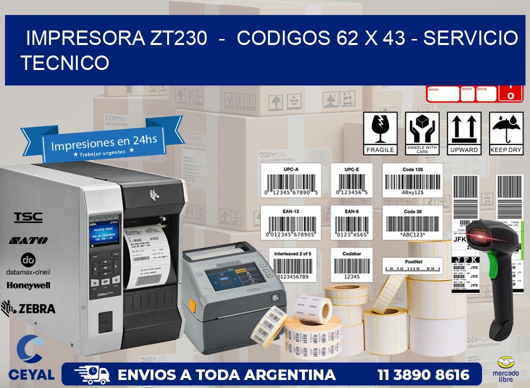IMPRESORA ZT230  -  CODIGOS 62 x 43 - SERVICIO TECNICO