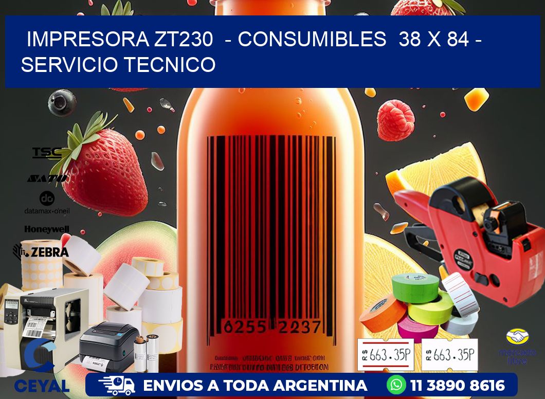 IMPRESORA ZT230  - CONSUMIBLES  38 x 84 - SERVICIO TECNICO