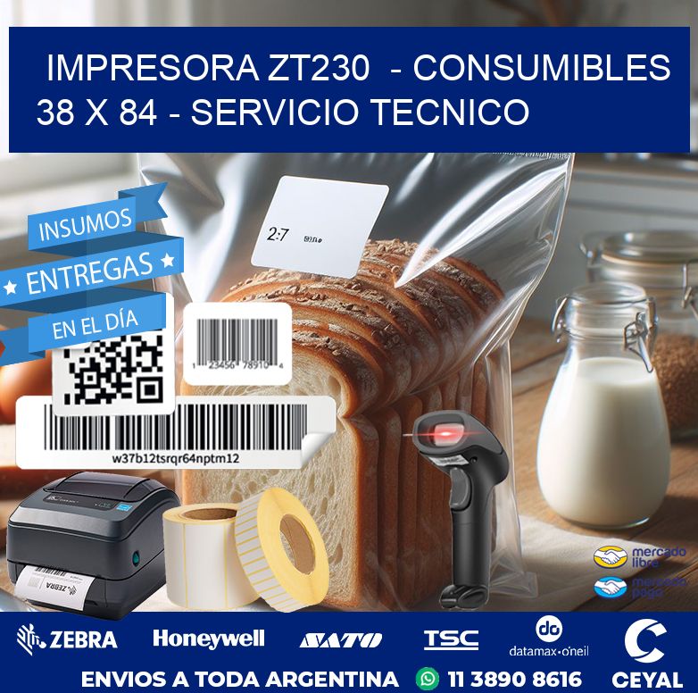IMPRESORA ZT230  – CONSUMIBLES  38 x 84 – SERVICIO TECNICO