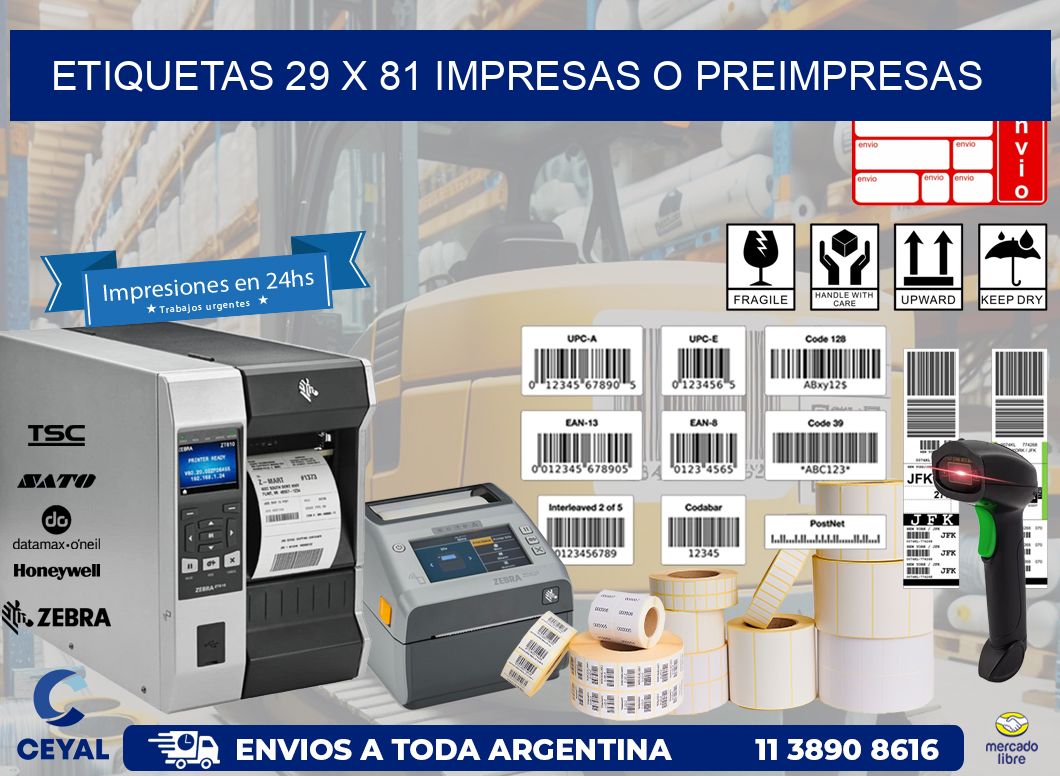 ETIQUETAS 29 x 81 IMPRESAS O PREIMPRESAS