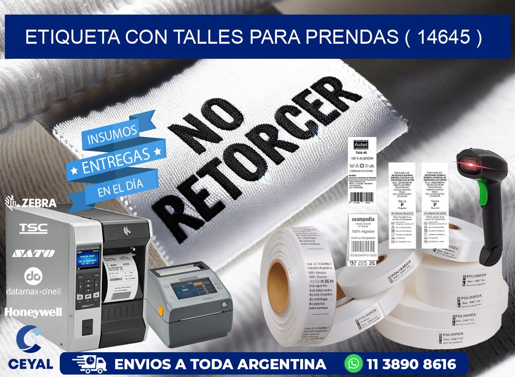 ETIQUETA CON TALLES PARA PRENDAS ( 14645 )