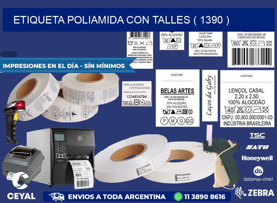 ETIQUETA POLIAMIDA CON TALLES ( 1390 )