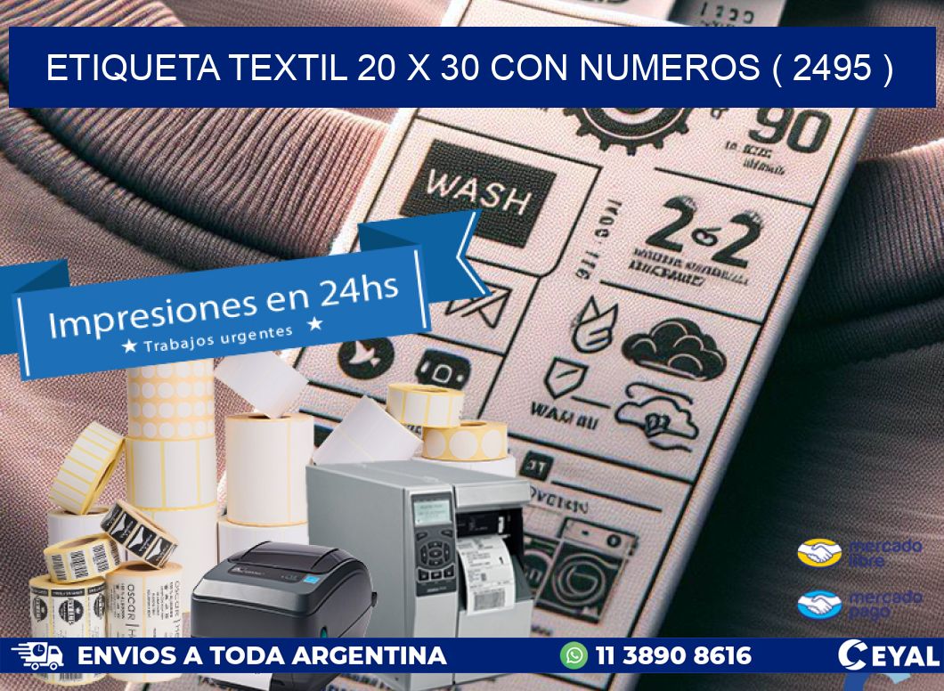 ETIQUETA TEXTIL 20 X 30 CON NUMEROS ( 2495 )