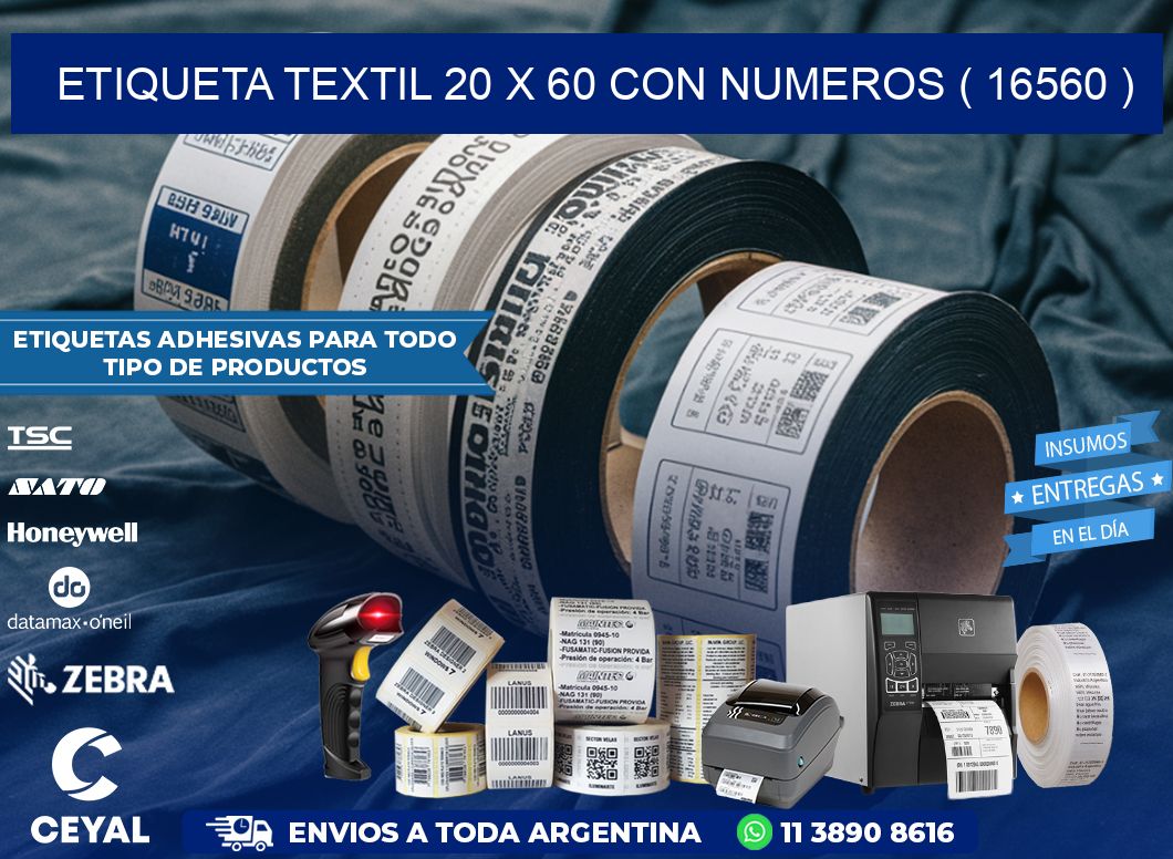 ETIQUETA TEXTIL 20 X 60 CON NUMEROS ( 16560 )