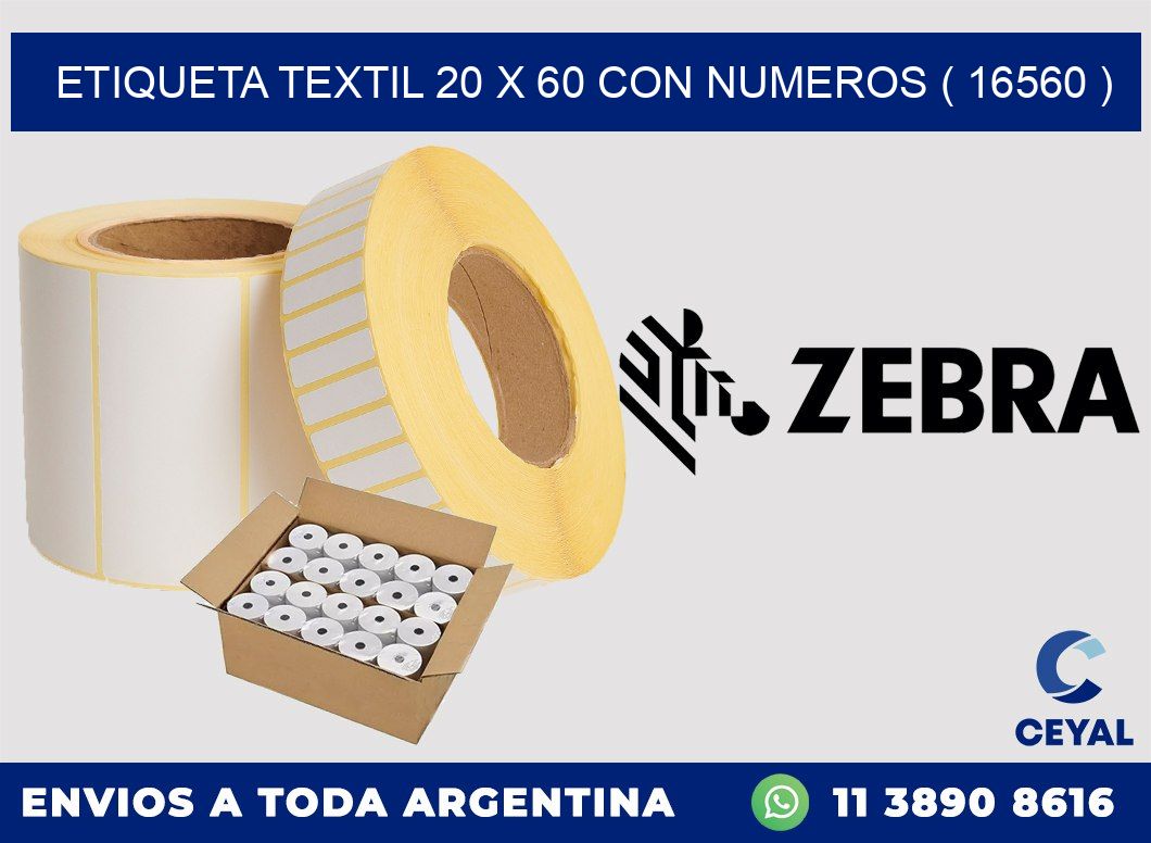 ETIQUETA TEXTIL 20 X 60 CON NUMEROS ( 16560 )