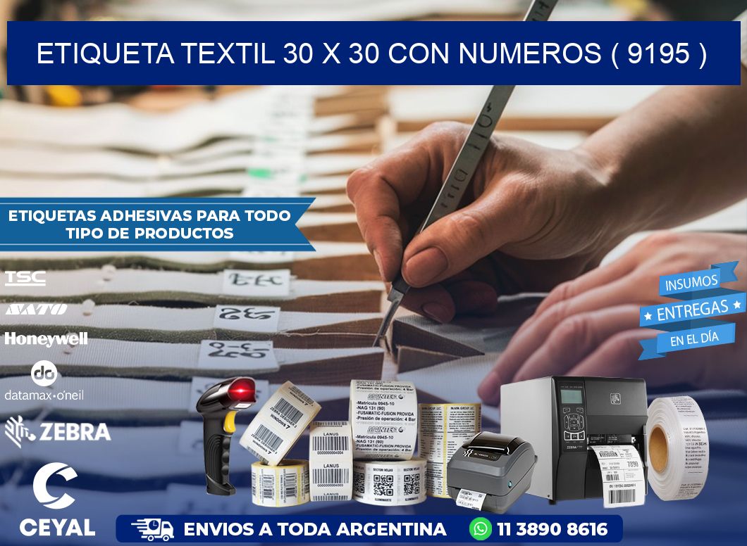ETIQUETA TEXTIL 30 X 30 CON NUMEROS ( 9195 )