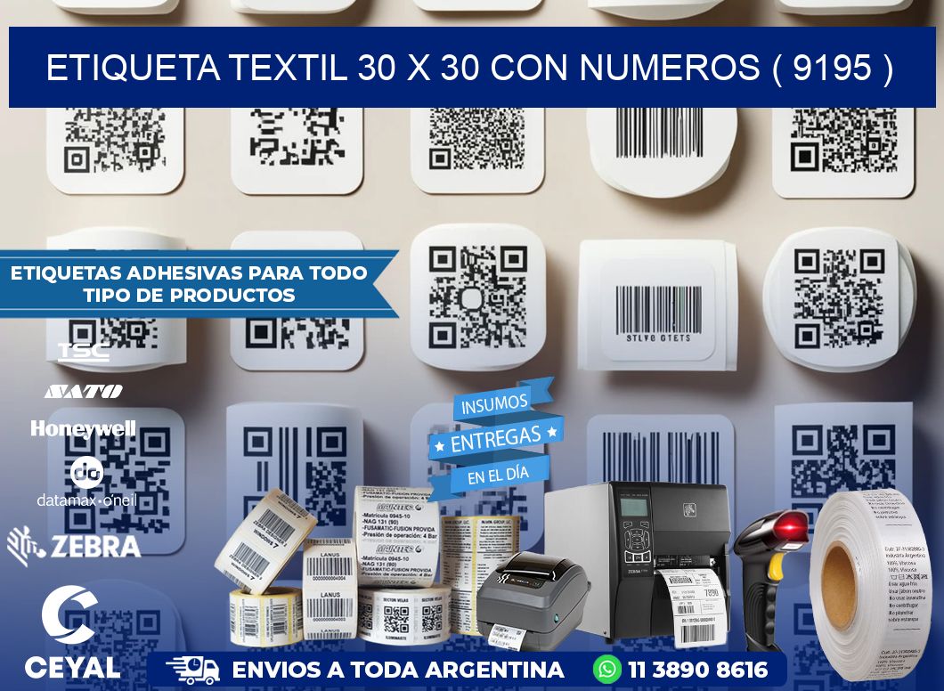 ETIQUETA TEXTIL 30 X 30 CON NUMEROS ( 9195 )